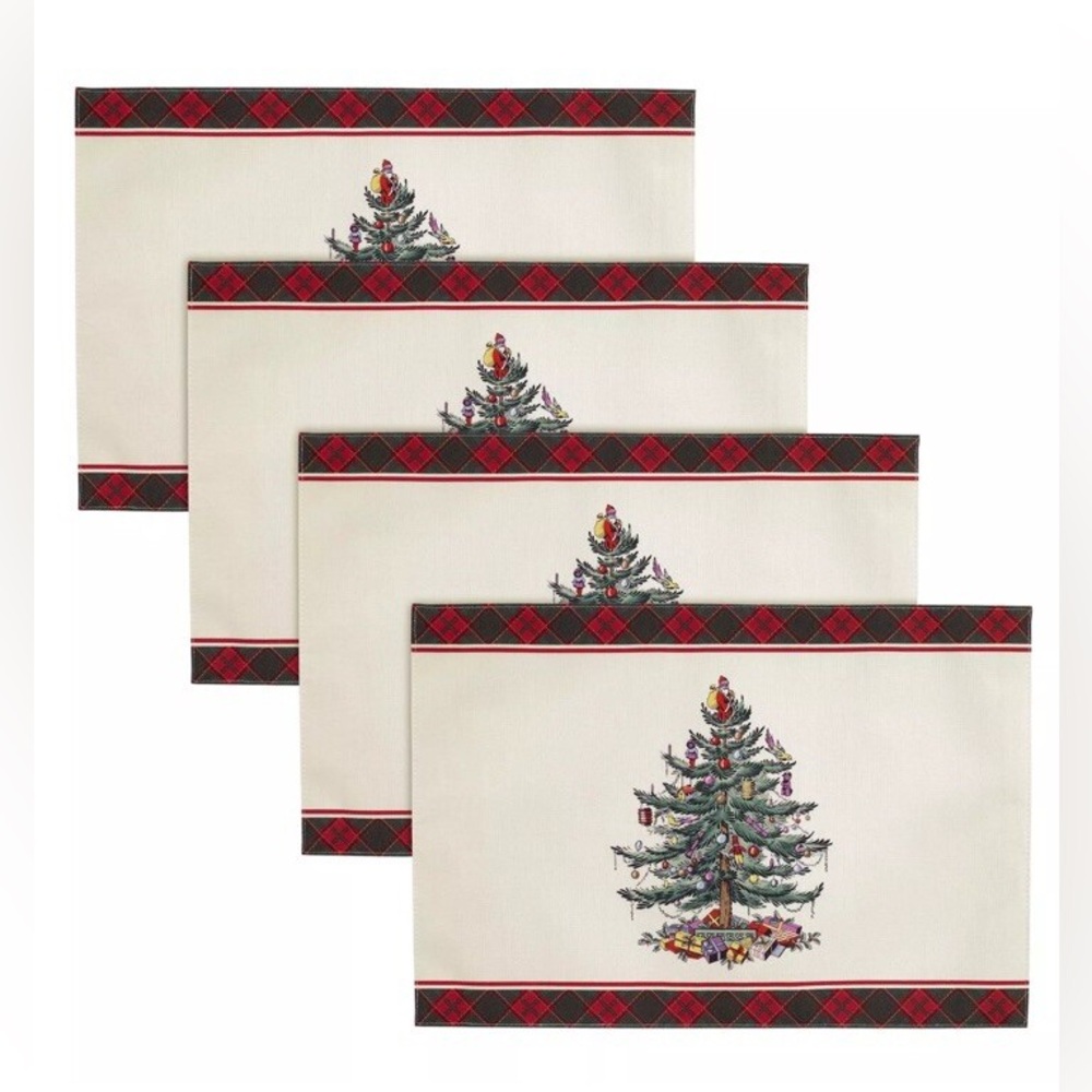 Spode nwt Christmas Tree Tartan 4 Pack Placemat Set Placemats - Red and Green